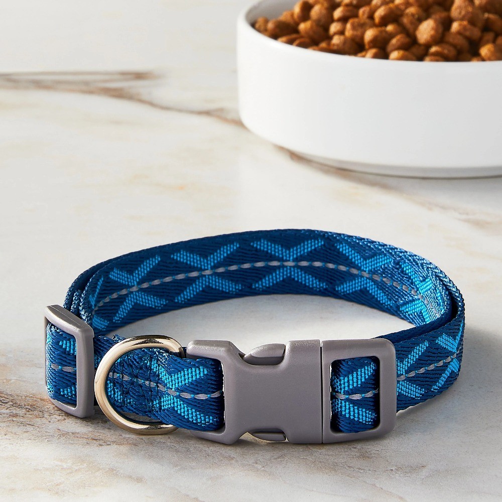 Adjustable Reflective Dog Collar Medium Size Blue for Safe Night Walks