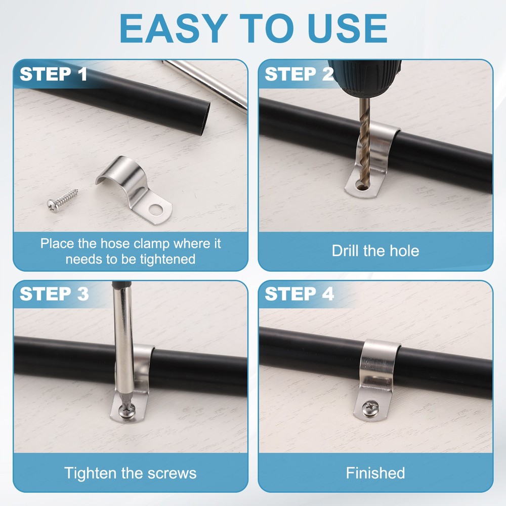 12Pcs 10mm(3/8") One Hole Rigid Pipe Strap with Screws, Silver