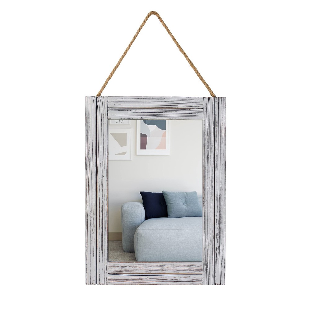 12 x 16 in Wall Decorative Mirror, Rustic Wood Frame Rectangular Mirror with ...