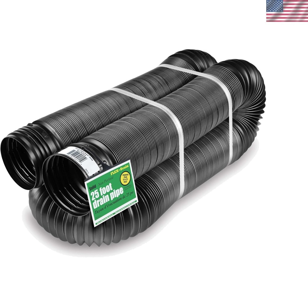 51110 Flexible/Expandable Landscaping Drain Pipe, Solid, 4-Inch by 25-Feet