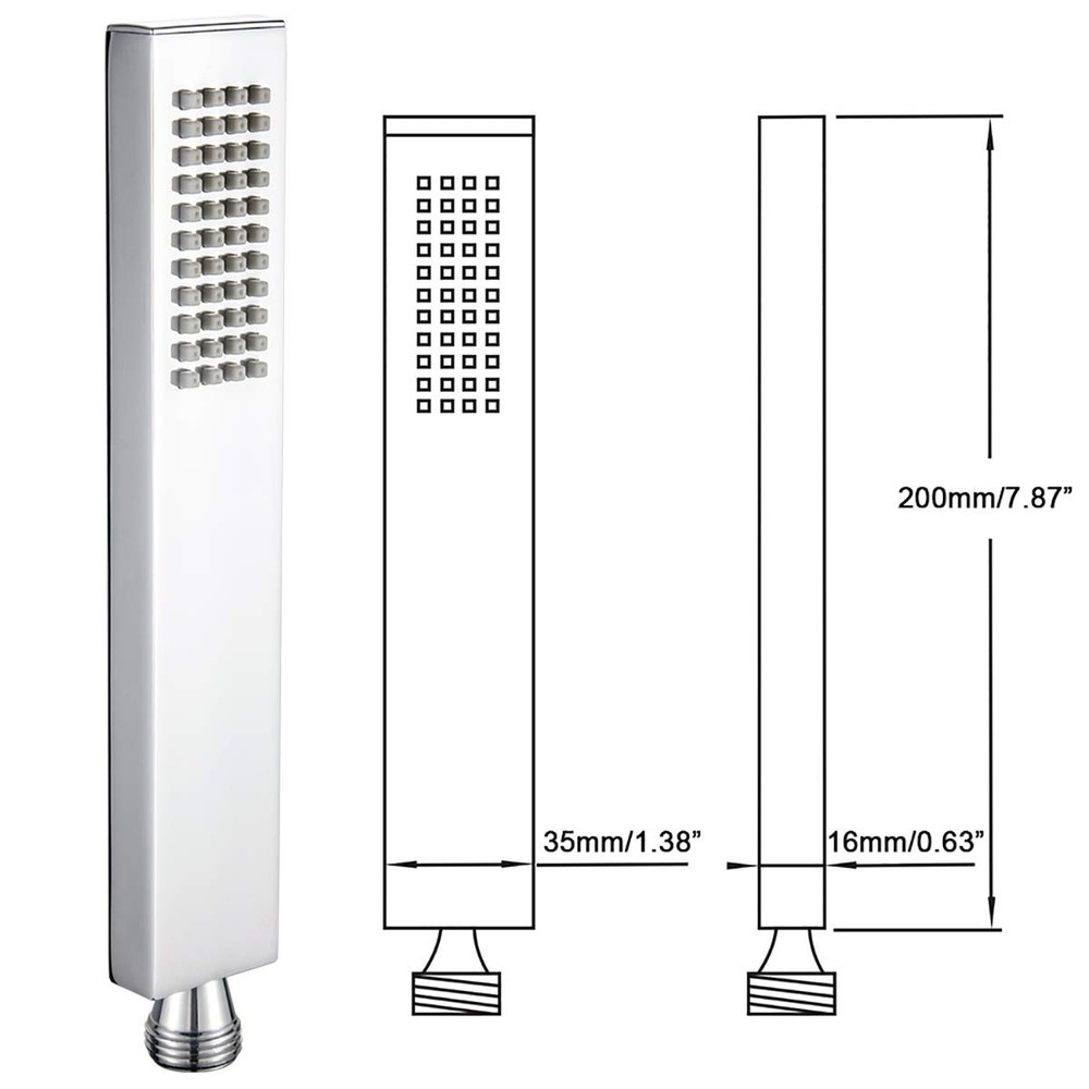 Square Solid Brass Hand Held Shower Head With Wall Connector Holder Chrome