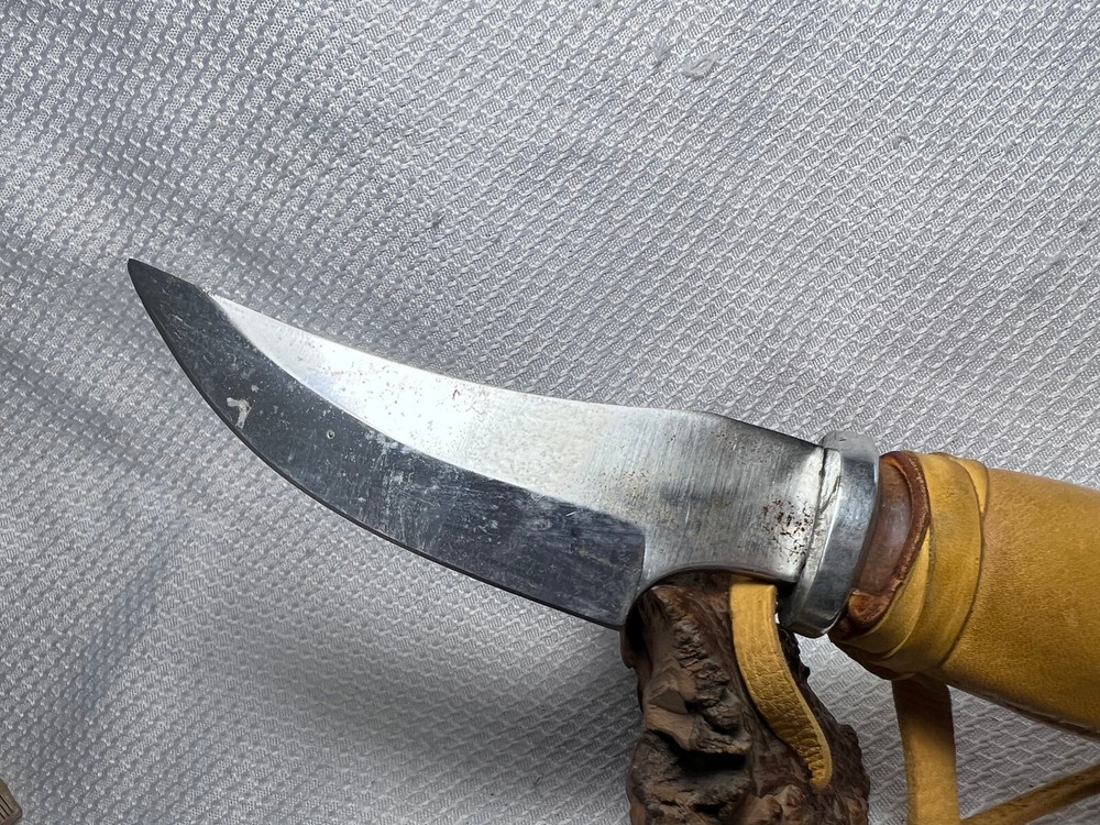 Fixed Blade Custom Handmade Leather Wrapped Handle And Tooled Leather Sheath