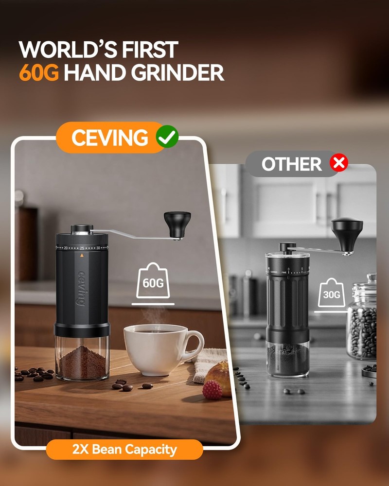 Manual Coffee Grinder 60g Large Capacity 40 Settings Burr