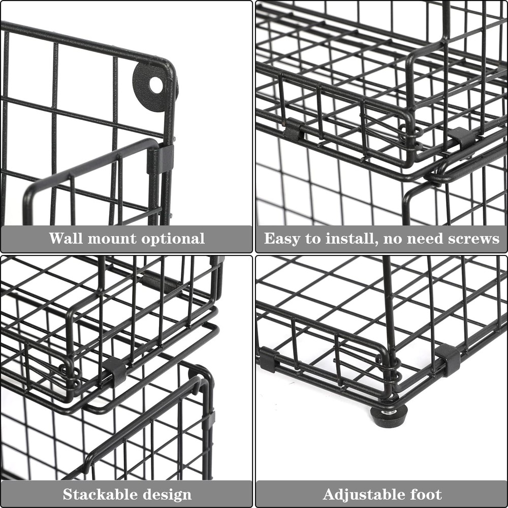 Stackable Wire Basket 3 Tier Countertop& Wall Mounted Metal Storage Basket fo...