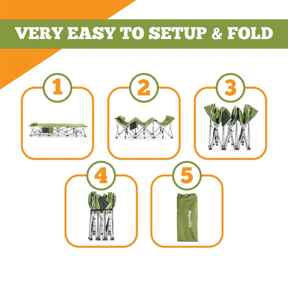 ALPCOUR FOLDING CAMPING COT – LARGE – SMALL COLLAPSING - ARMY GREEN