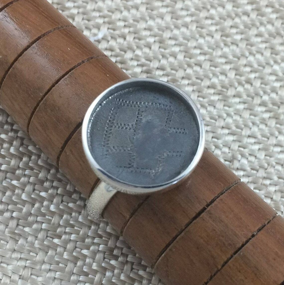 Sterling Silver Ring Blank 15mm Round Bezel Cabochon Setting Adjustable Finding