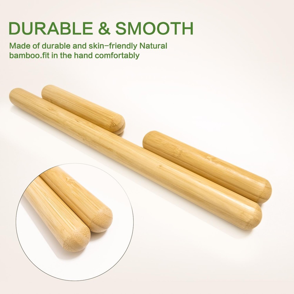 3PCS 100% Natural Solid Bamboo Massage Sticks,GuaSha Bamboo Massage Rollers f...