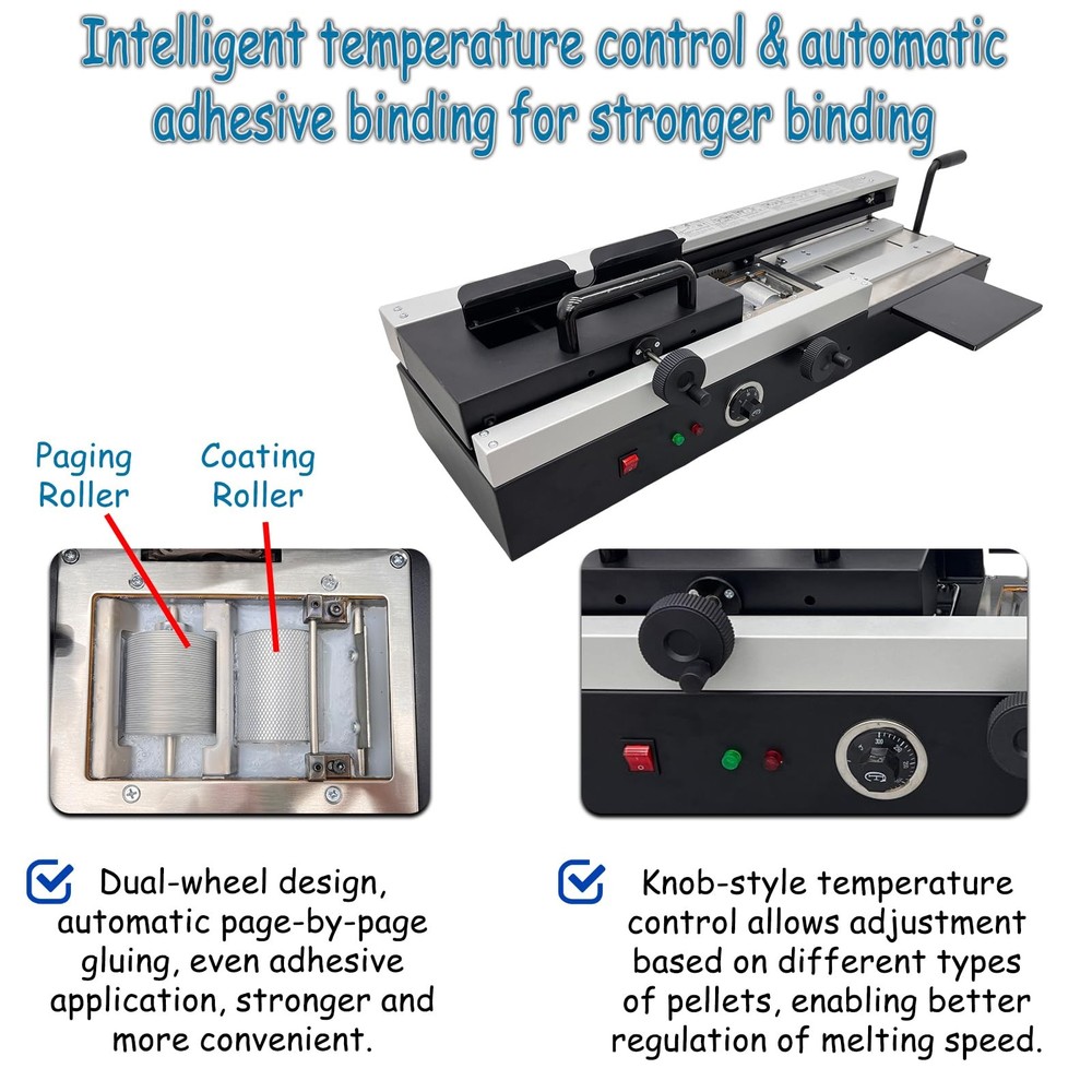 A4 Hot Melt Glue Binding Machine Manual Desktop Book Binder Double Rollers 110V