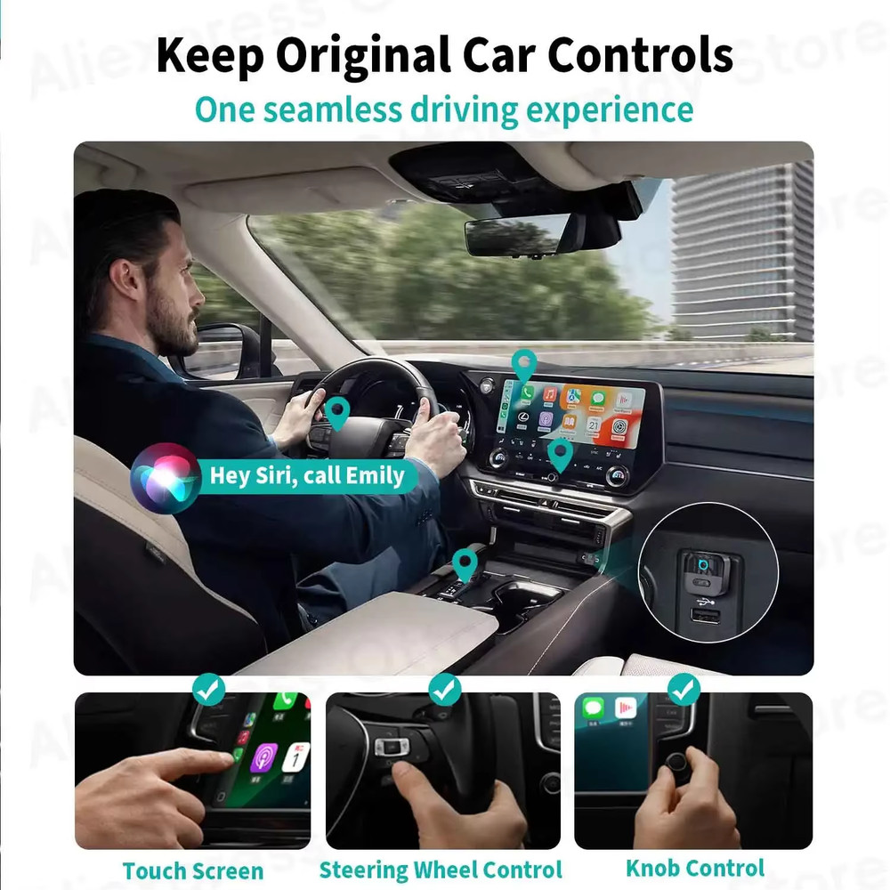 Mini Pico Wireless CarPlay Android Auto Adapter WiFi6 USB Plug & Play