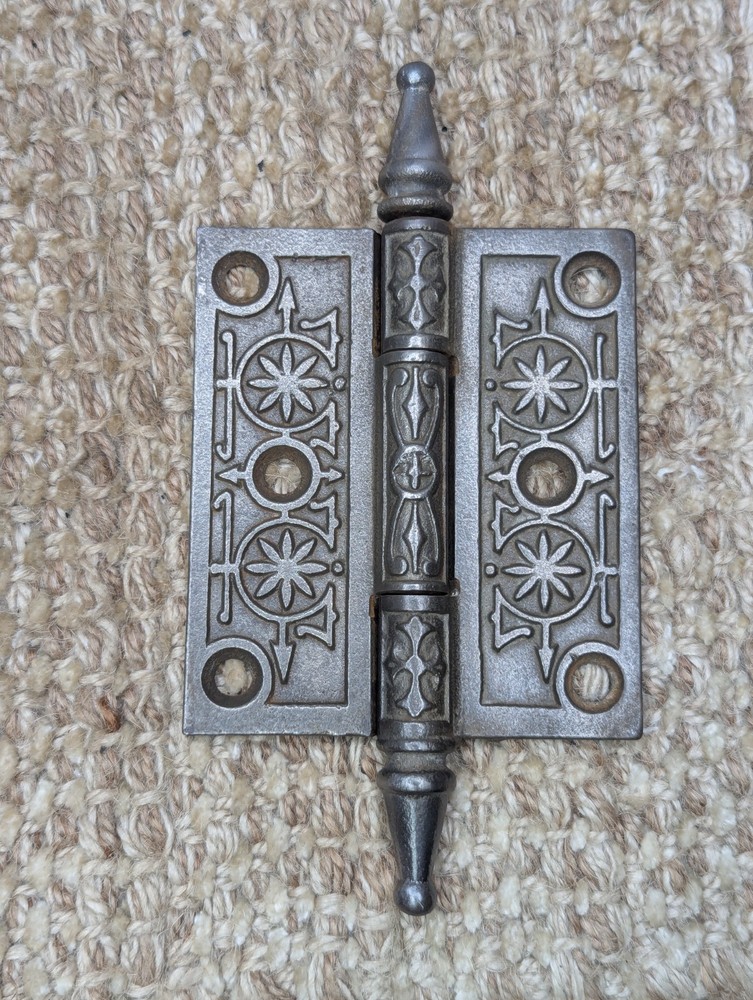 3" x 3 1/2" Antique Decorative Cast Iron Steeple Tip Hinge