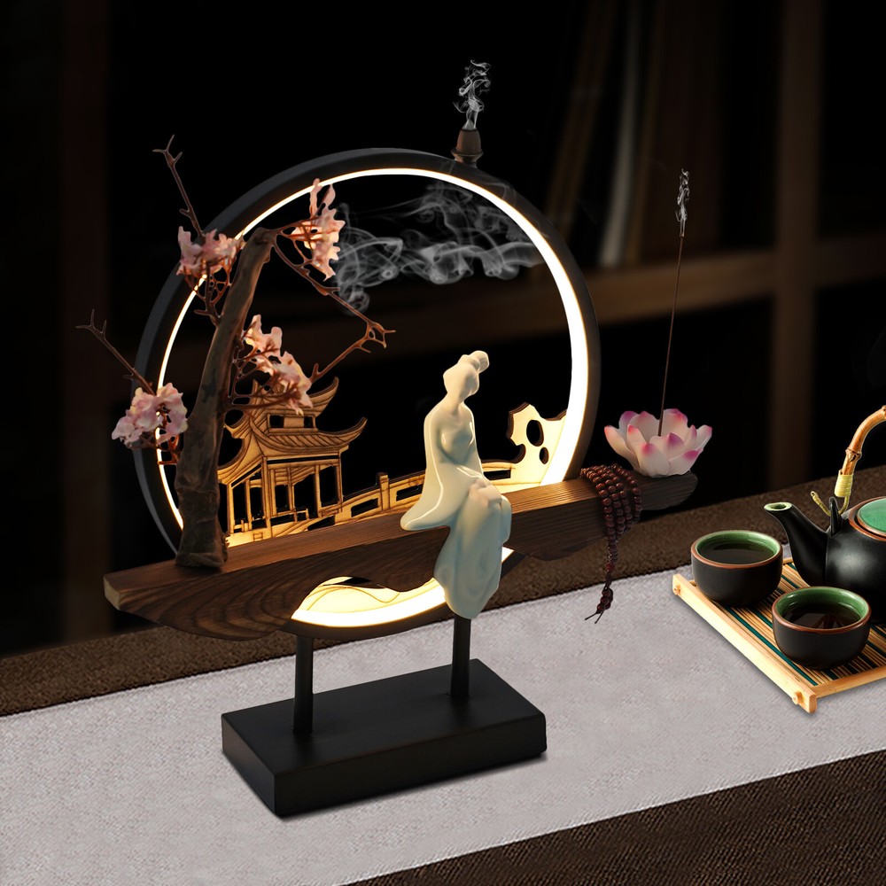 Incense Burner Holder 3 Gear Led Night Light Ceramic Backflow Incense Decoration
