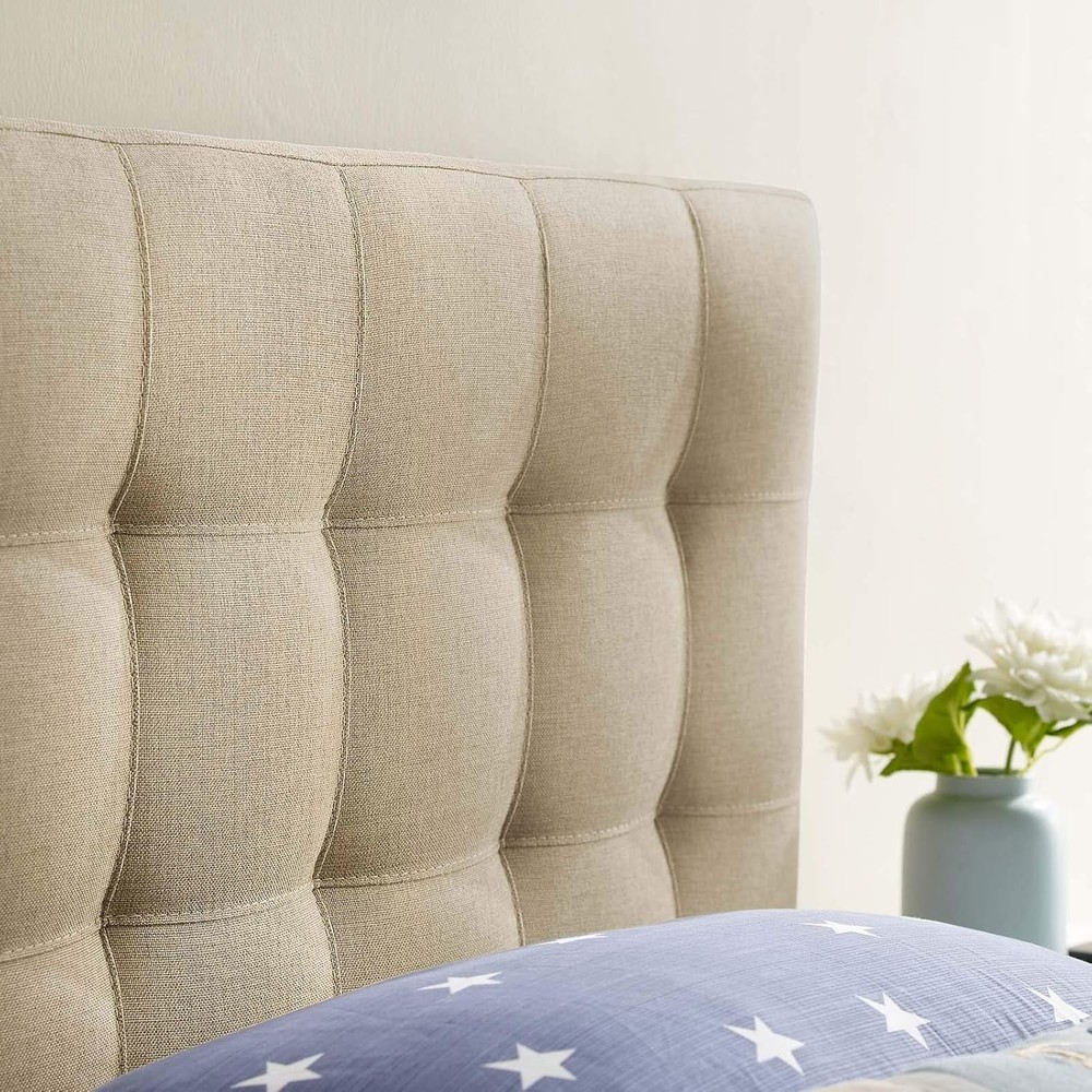 Twin Headboard Linen Fabric Tufted Adjustable Height Modern Style