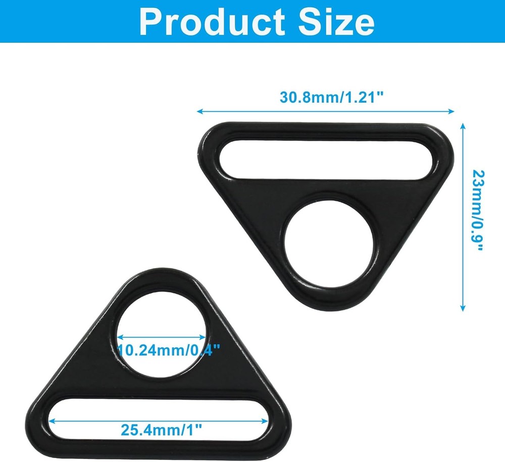 12 Pcs Black Metal Triangular Buckles D-Ring 2" Webbing Strap DIY Accessories