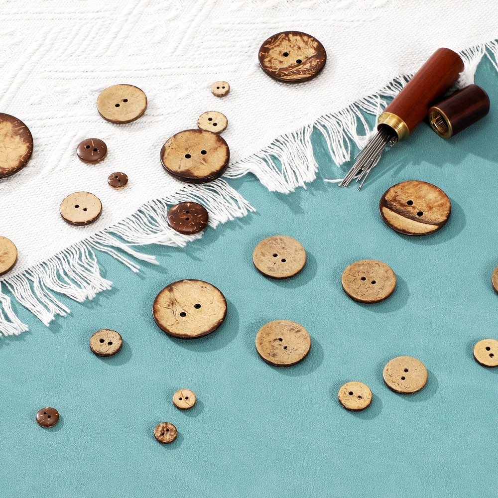 20pcs Coco Shell Buttons 10mm Handmade Sewing Crafts Round Button, Brown
