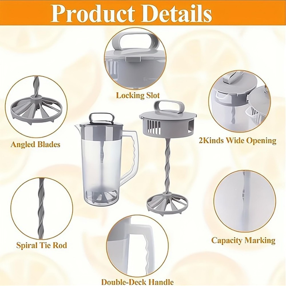 Mixing Pitcher for Drinks with Lid-Wide Mouth Juice Pitcher,Includes Plastic ...