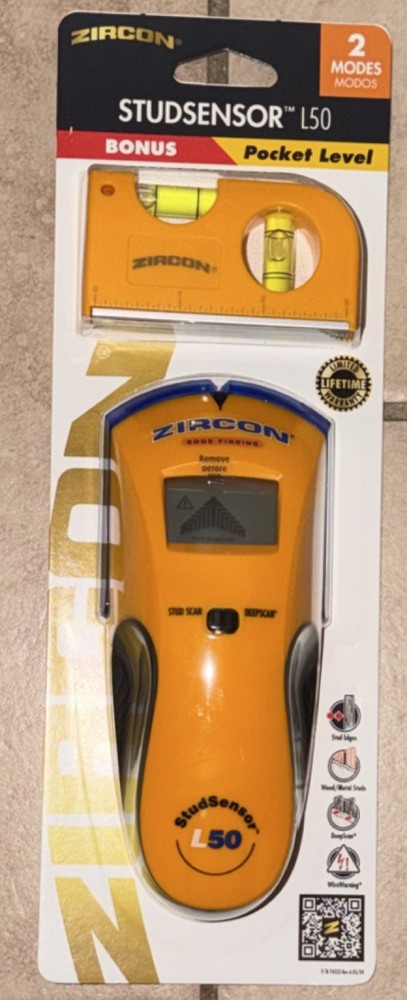 Zircon StudSensor L50 Electric Stud Finder Yellow Plastic with Pocket Level
