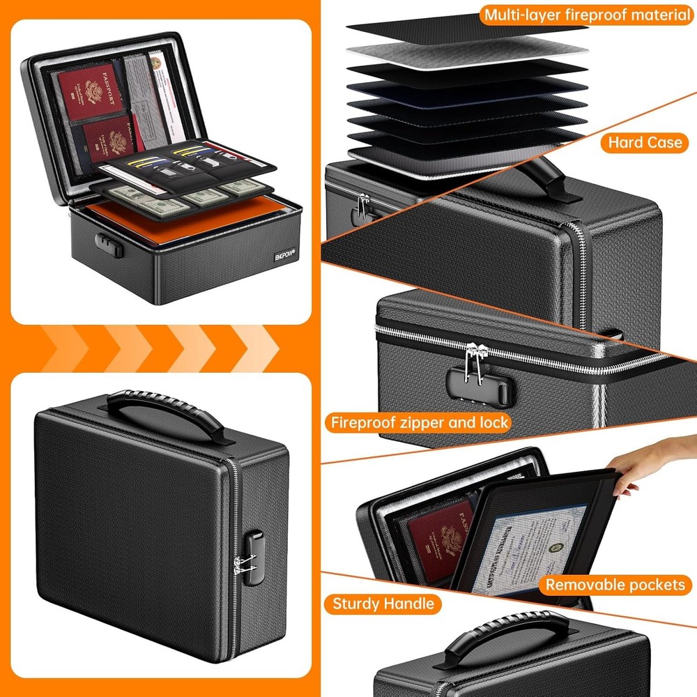 ENGPOW Fireproof Document Box with Lock, Fireproof Water Resistant Heat Insulate