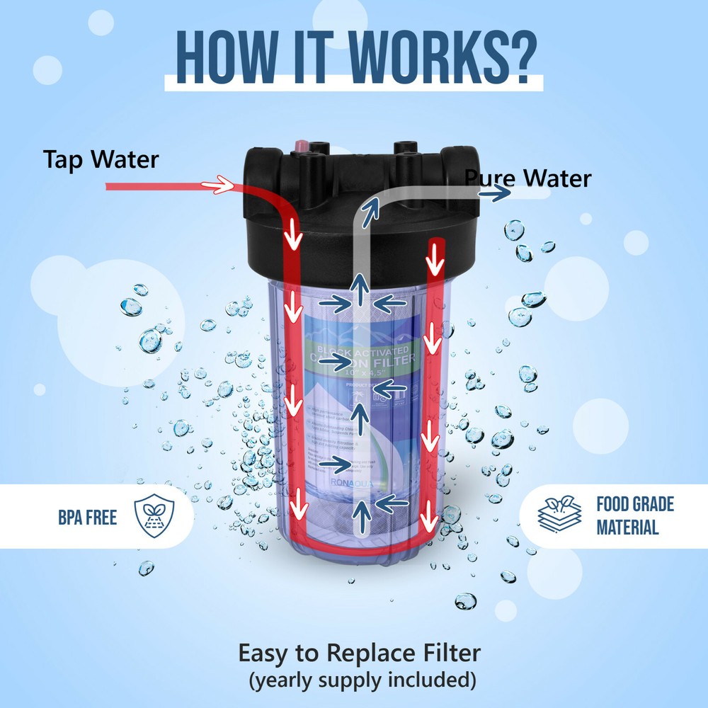 High Capacity Transparent Whole House Water Filter System & Block Carbon Filter