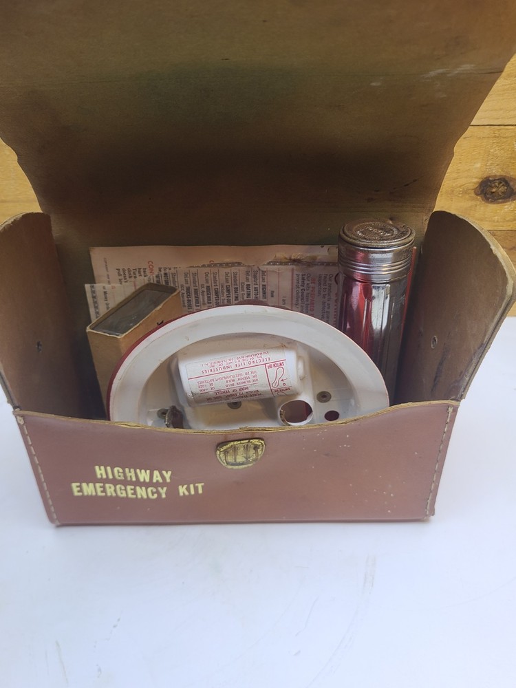 Vintage Highway Emergency Kit W Leather Case & Complete First-Aid kit
