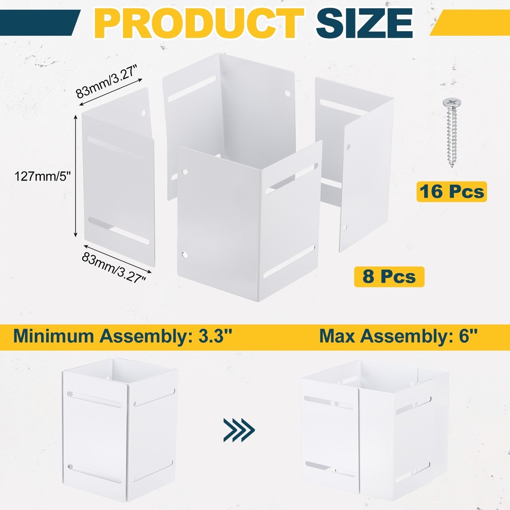 2 Pack Carbon Steel Adjustable Post Protector (Range 3.3"-6") for Fence, White