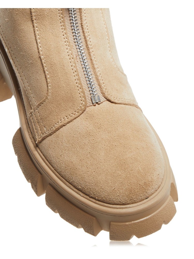 AQUA Womens Beige Pull Tab 1-1/2" Platform True Toe Leather Booties 10 M