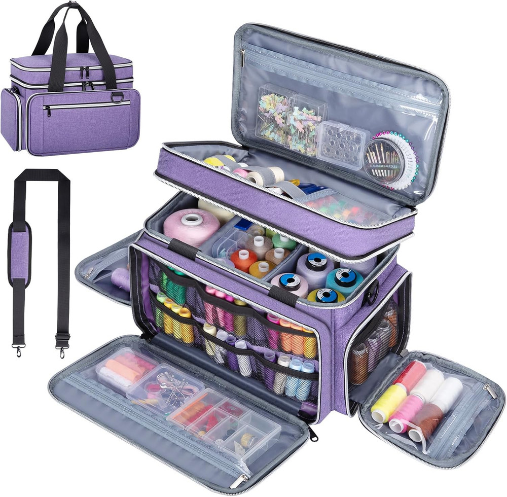 Large Sewing Supplies Organizer, Double Layer Sewing Storage Organizer with Two