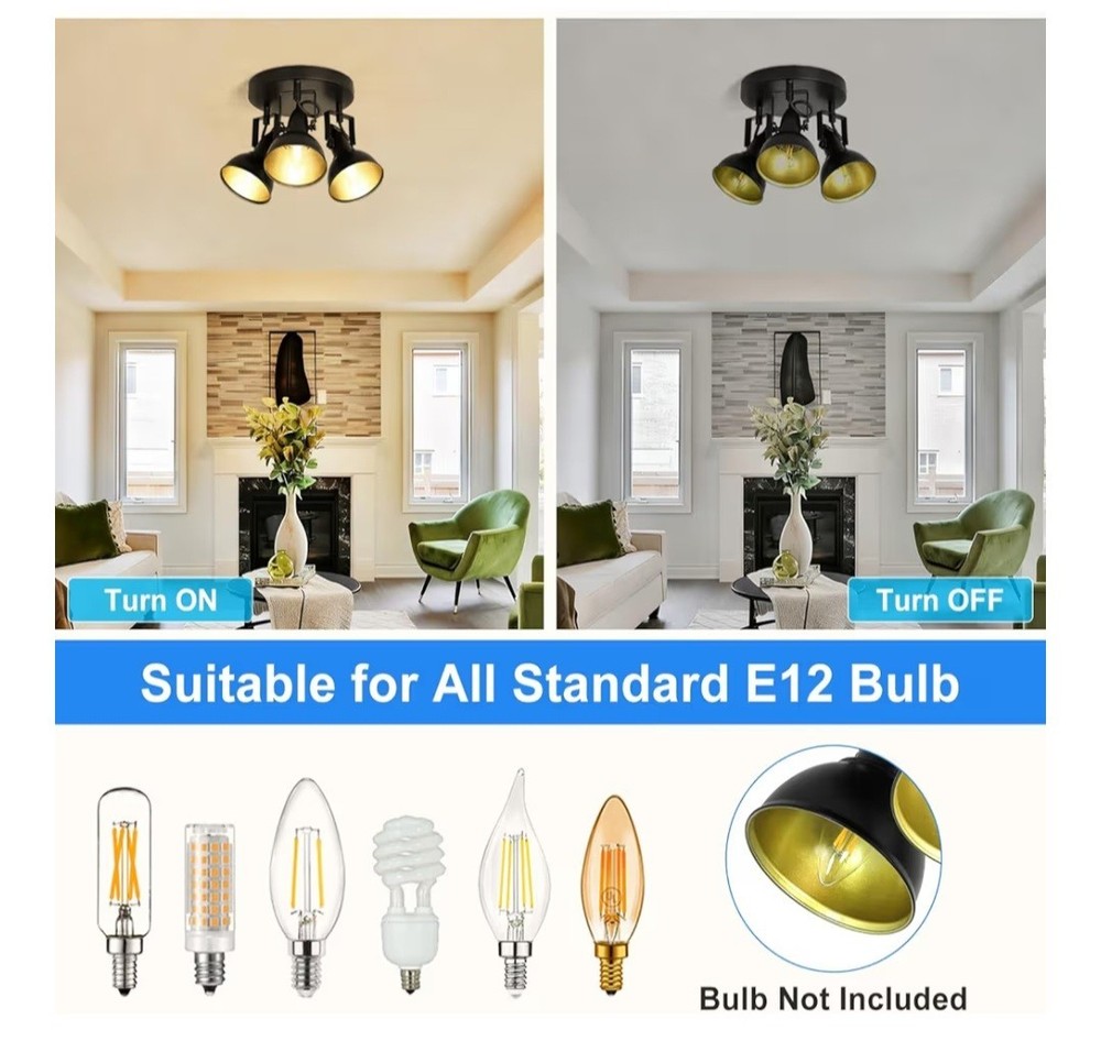 Multi-Directional Ceiling Spot Light Semi Flush Mount Round Track Light Black