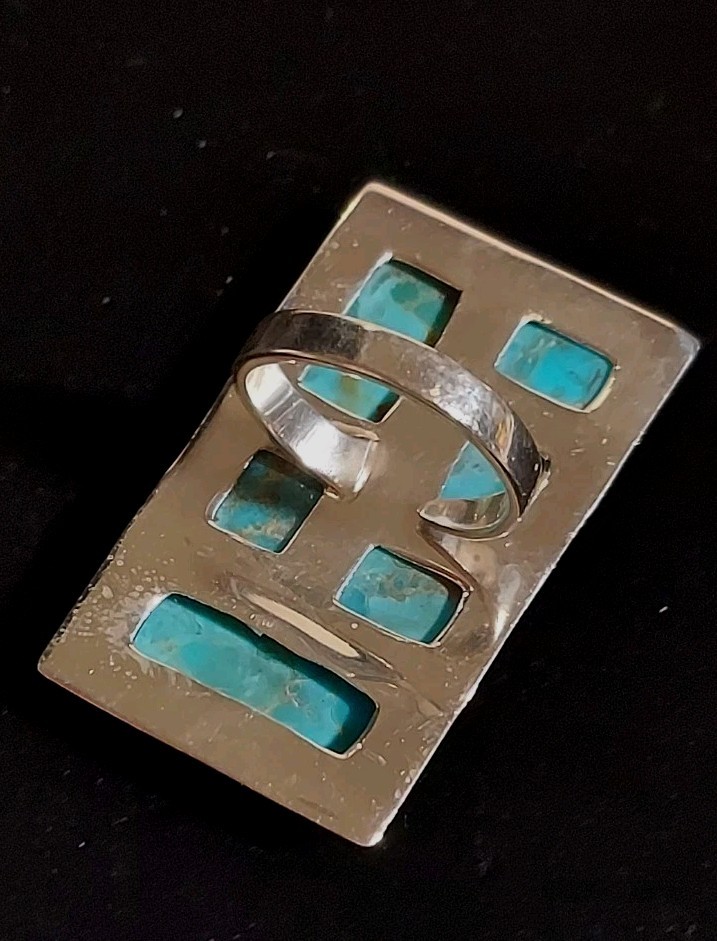 New Large Artsy Sterling Silver & Turquoise Adjustable Ring