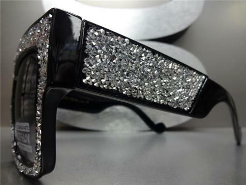 OVERSIZED EXAGGERATED RETRO Style SUN GLASSES Square Black Bling Frame Hand Made