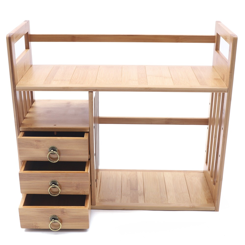 Bamboo Desktop Bookshelf Organizer, Adjustable Office Desk Storage Shelf Rack