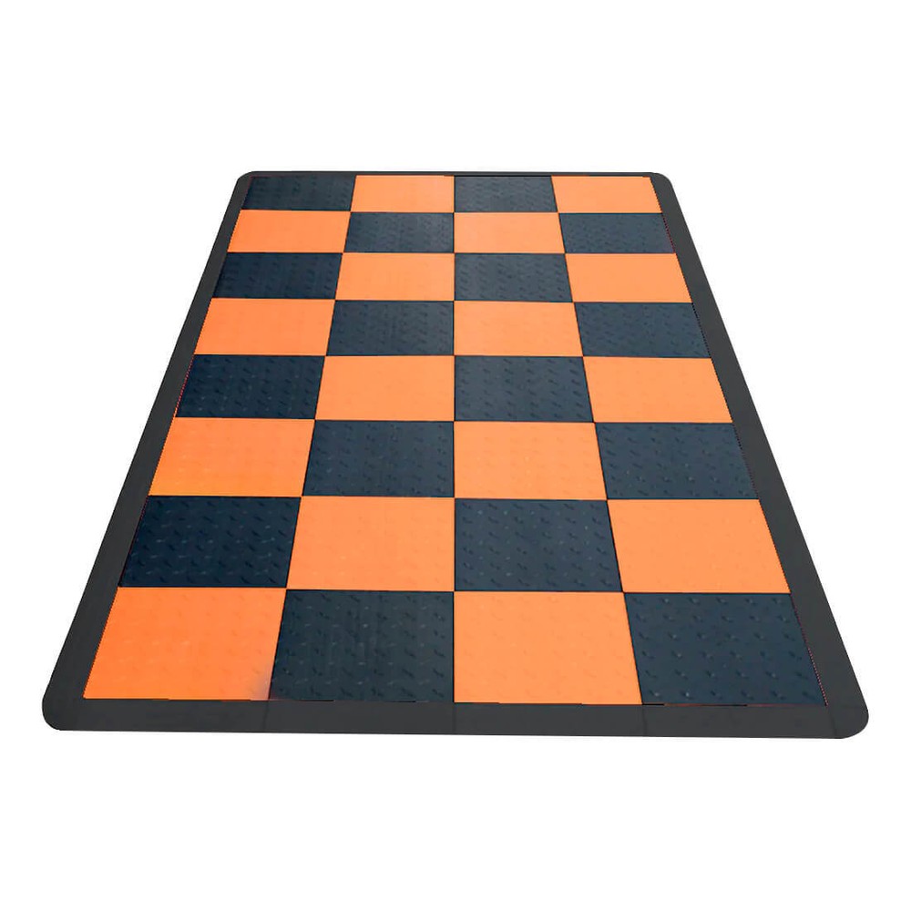 Speedway Tile Motorcycle Garage Floor Mat (Black / Orange)