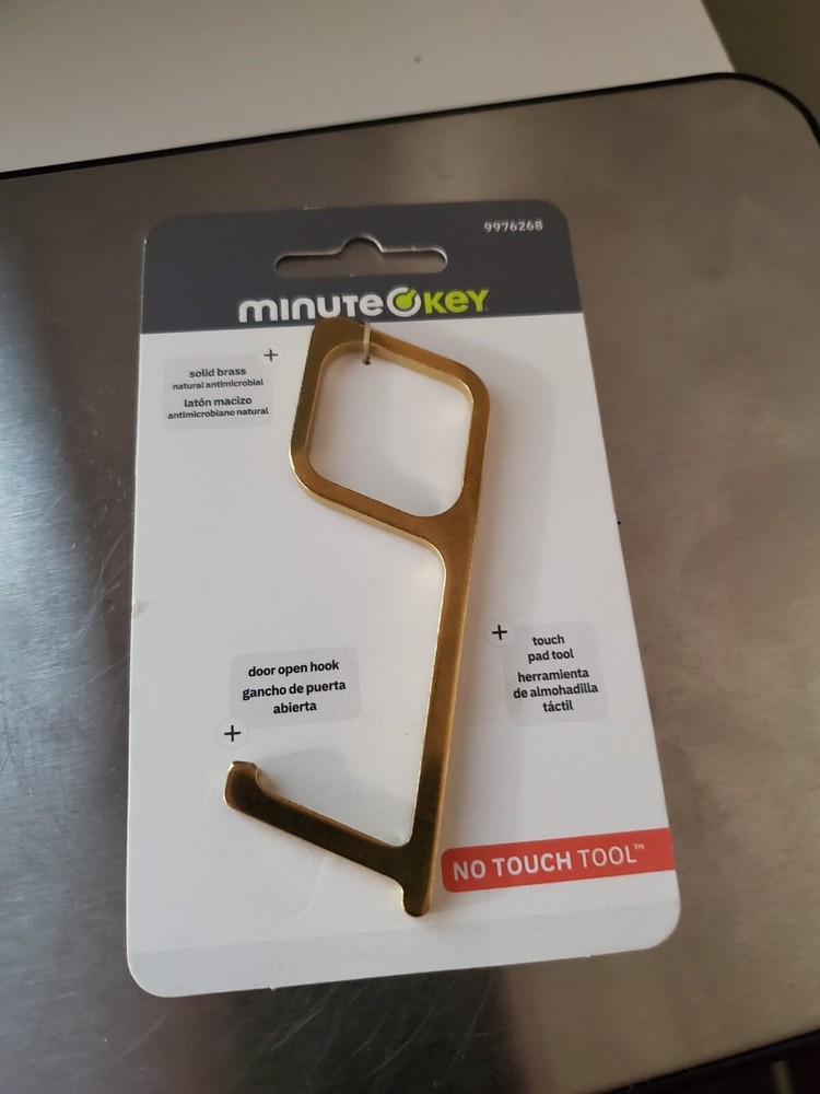 Minute Key No Touch Tool Solid Brass Anti-microbial By Hillman Door Open Hook 