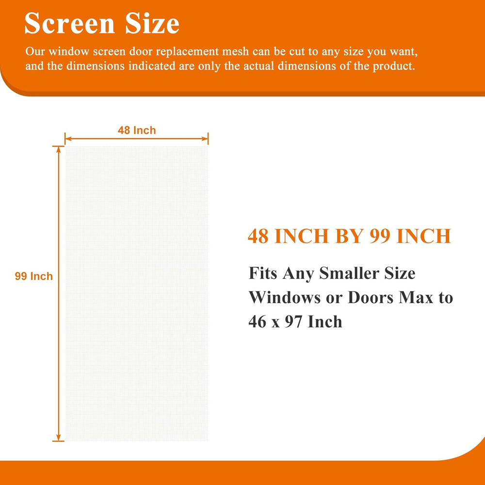 2PACK Window&Door Screen Replacement Mesh, 48" W X 99" L, Upgraded Polyester Sc