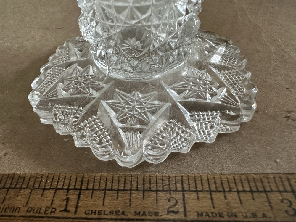 2 Antique EAPG Glass Vases Westmoreland Deep Cut Tarentum Harvard Yard Pattern
