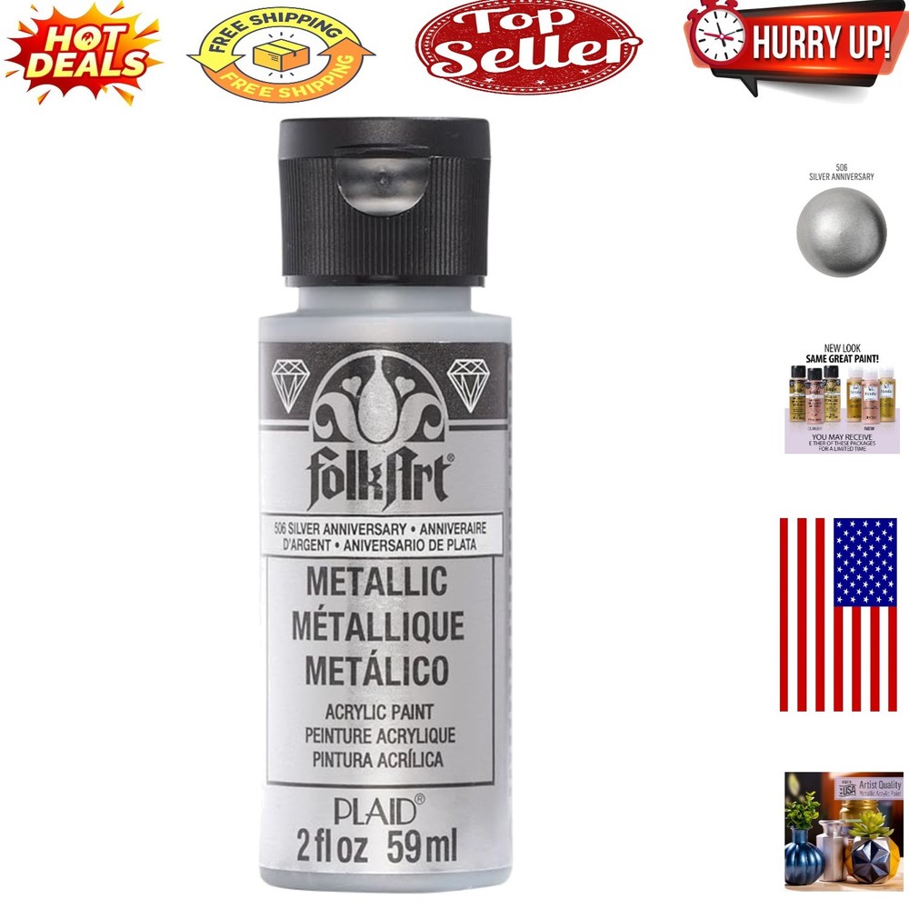 Silver Anniversary Metallic Acrylic Paint - 2oz for Crafts & DIY Projects