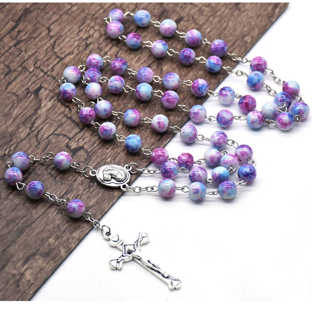 Purple Glass Beads Rosary Necklace – Catholic Holy Center & Crucifix