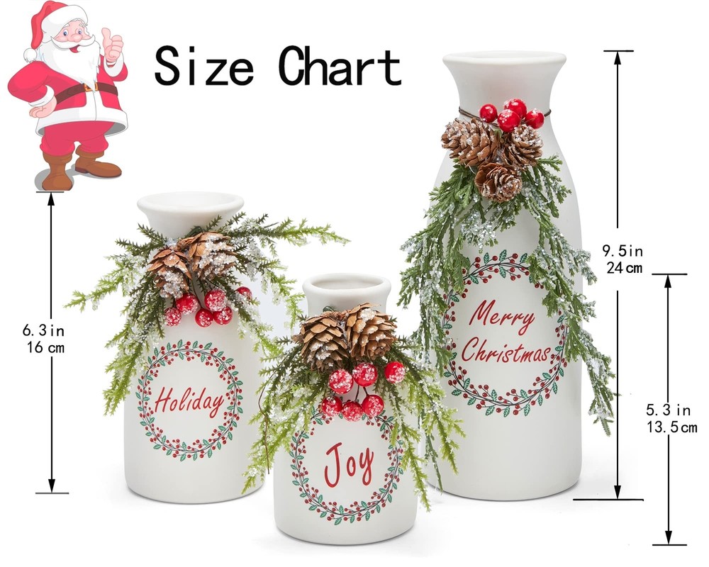 Artificial Christmas 3-Piece Set Flocked with Mixed Xmas Decorations Ceramic ...