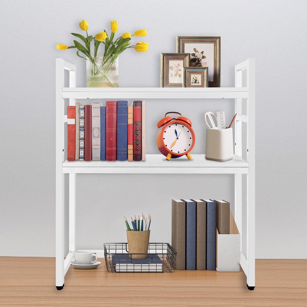 2-Tier Computer Desktop Bookcase Home Dorm Office Countertop Hutch Display Shelf