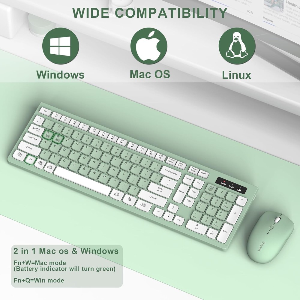Wireless Keyboard and Mouse Combo, Full-Sized Wireless Keyboard and Adjustable D