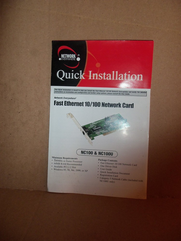 User Manual & Software for Linksys Fast Ethernet 10/100 Network Card model NC100