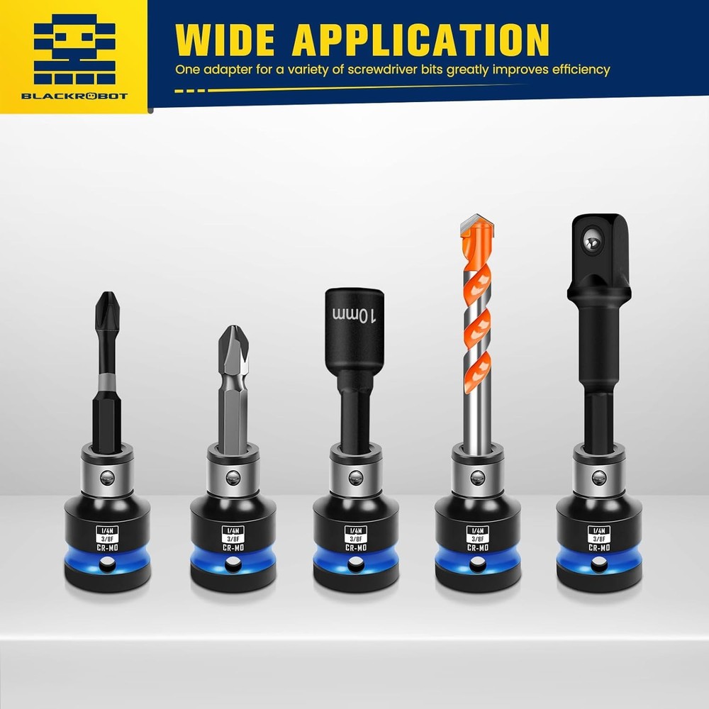 BLACKROBOT 3/8" to 1/4" Impact Bit Adapters 2pc