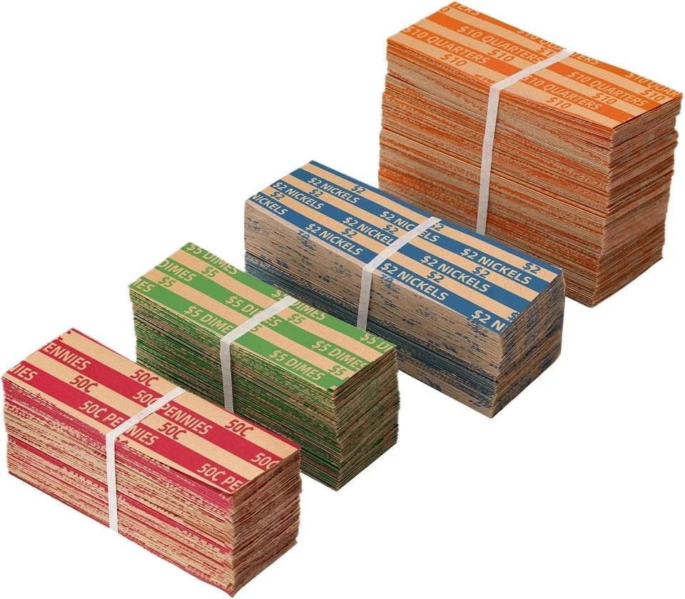 Coin Wrappers Assorted 500 Flat Stripped Roll for 500