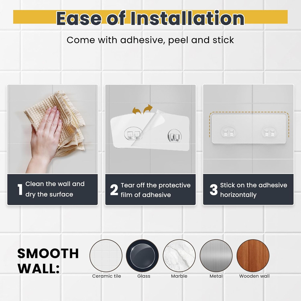 3-Pack Shower Caddy with Soap Holder, Adhesive Rustproof No-Drill Strudy Loading