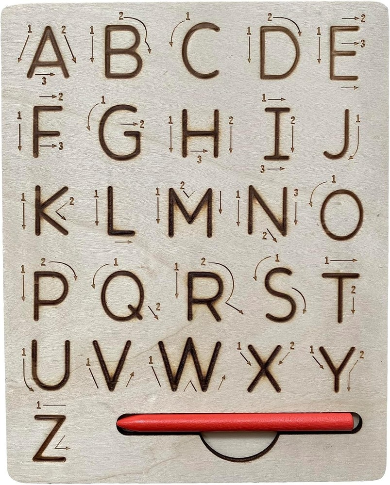 Wooden Letters Practicing Board,Reusable Handwriting Alphabet Tracing Board Doub