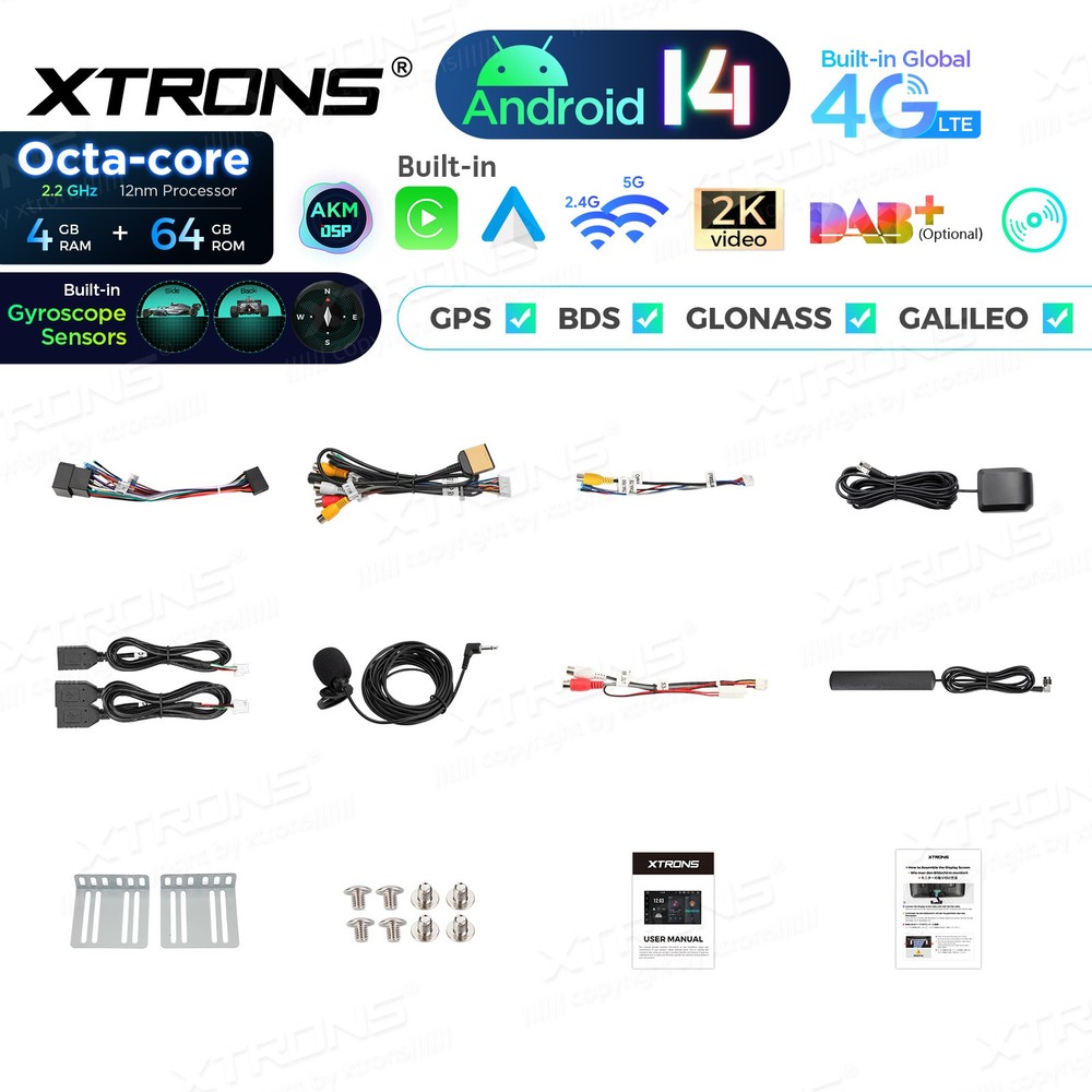 10.1" Android 14 Head Unit DVD Player 2 Din 4G LTE 4+64GB Wireless Android Auto