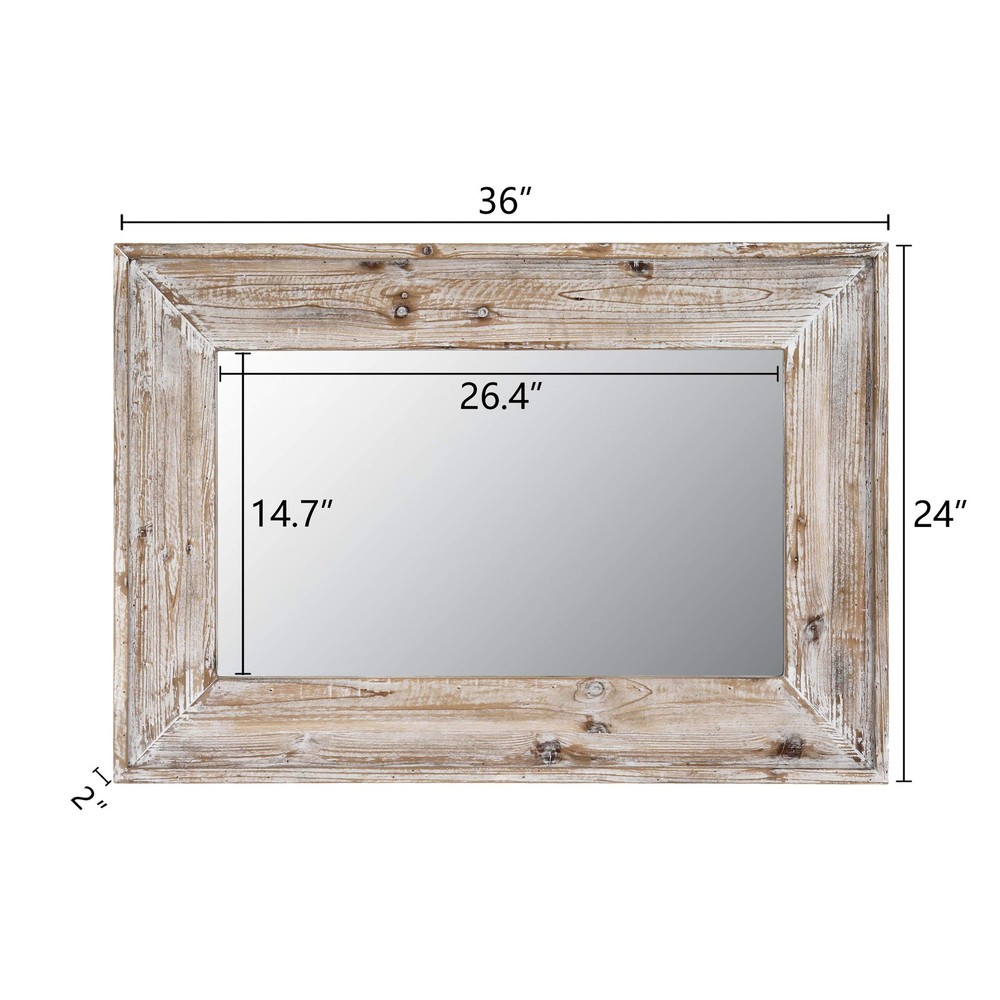 EMAISON 36x24" Rustic Wood Frame Vanity Mirror - Wall Mount, Distressed White