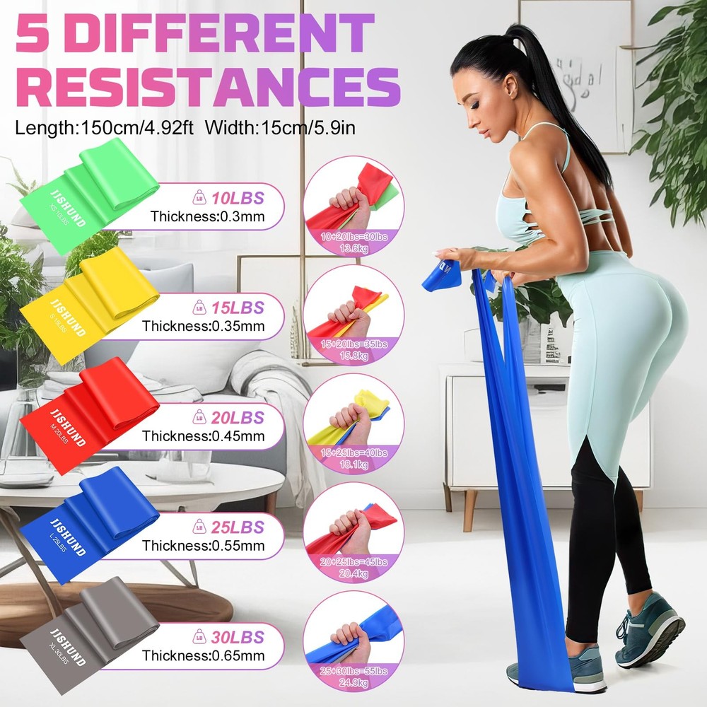 Resistance Bands Set, 5 Pcs Exercise Bands Long 150cm Workout