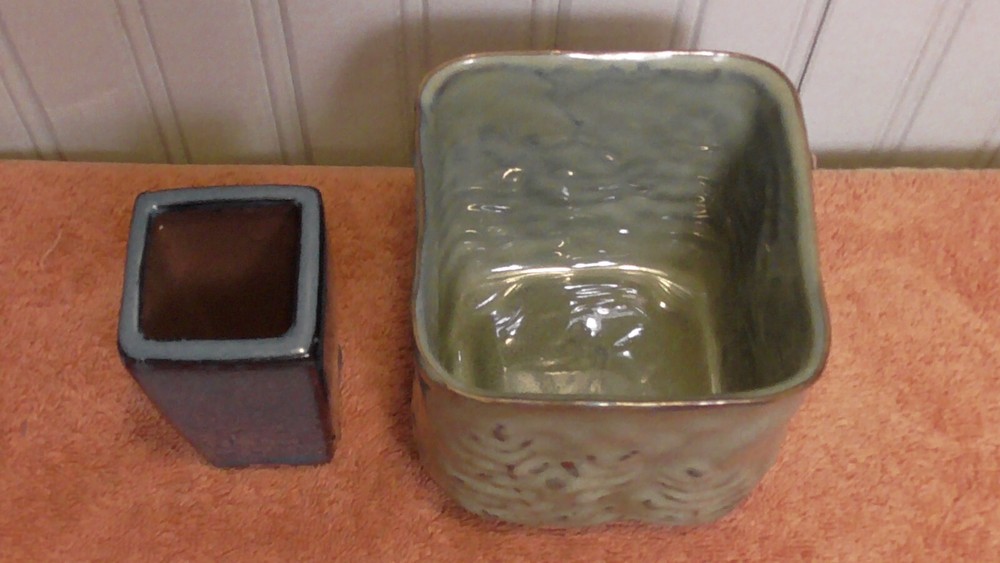 Small Vintage Ceramic Planters Square green and blue