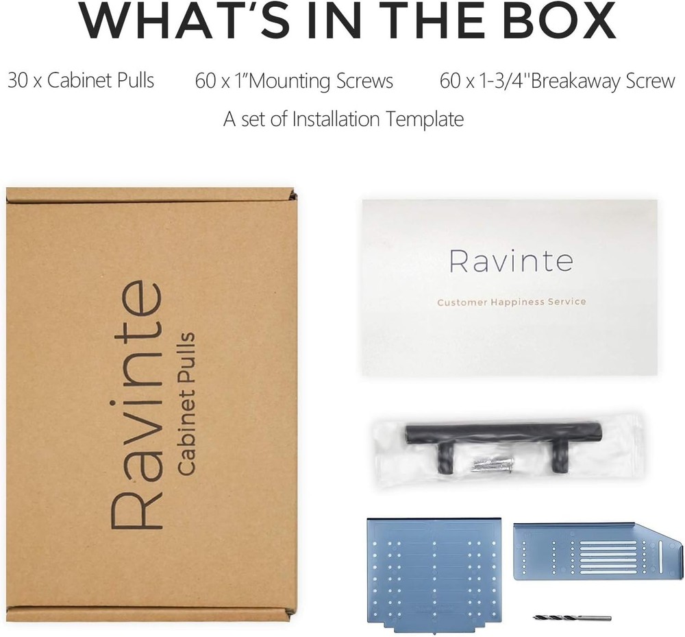 30 Pack Matte Black Cabinet Pulls - 7.38" Length