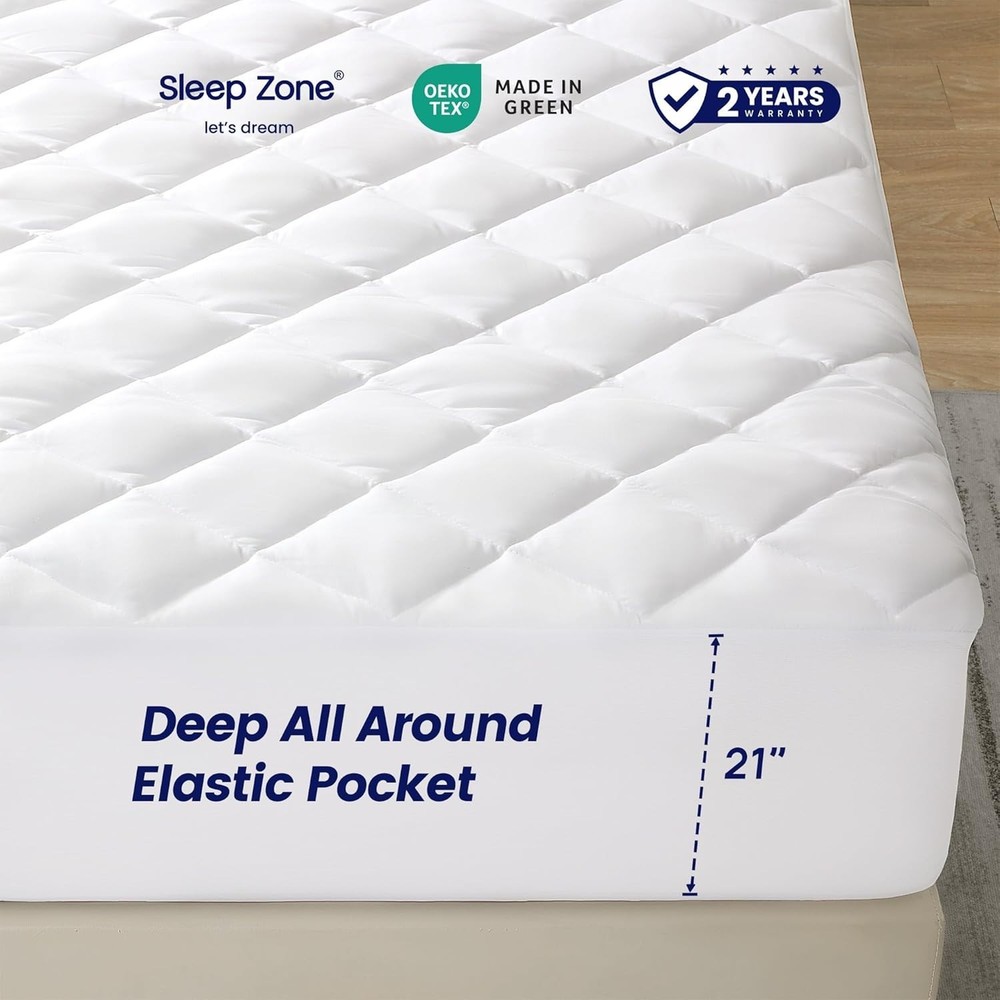 Luxury Queen Quilted Mattress Pad - Stretch Deep Pocket & Soft Microfiber